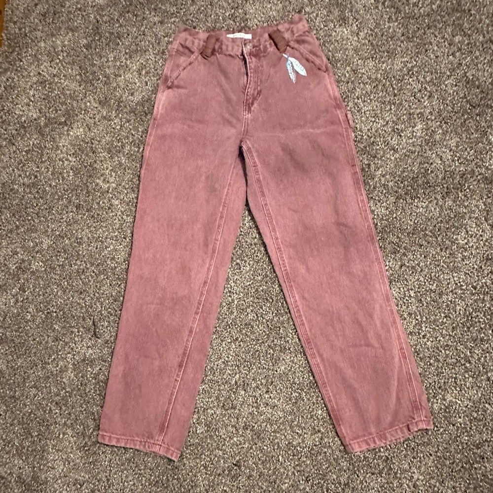 Redhawk Designs hand crafted Jeans - Dusty Pink w/Feather Patch accents sz 24 - Picture 2 of 8